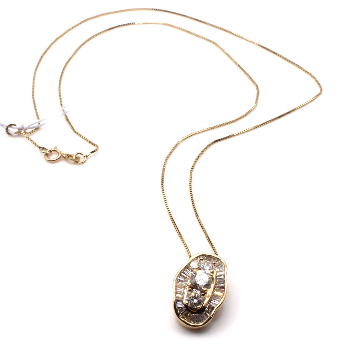 14k Yellow Gold Diamond Cluster Pendant Necklace 18 Inches