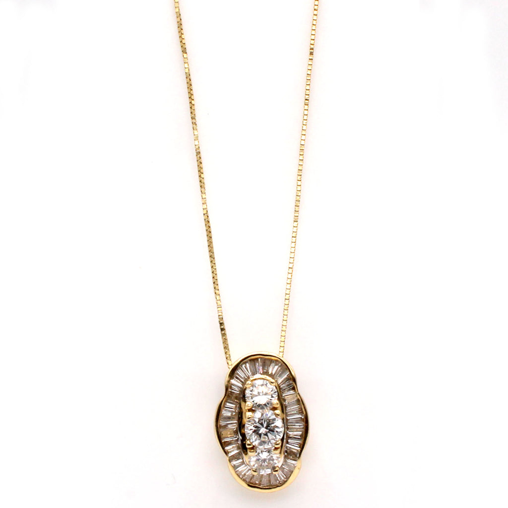 14k Yellow Gold Diamond Cluster Pendant Necklace 18 Inches