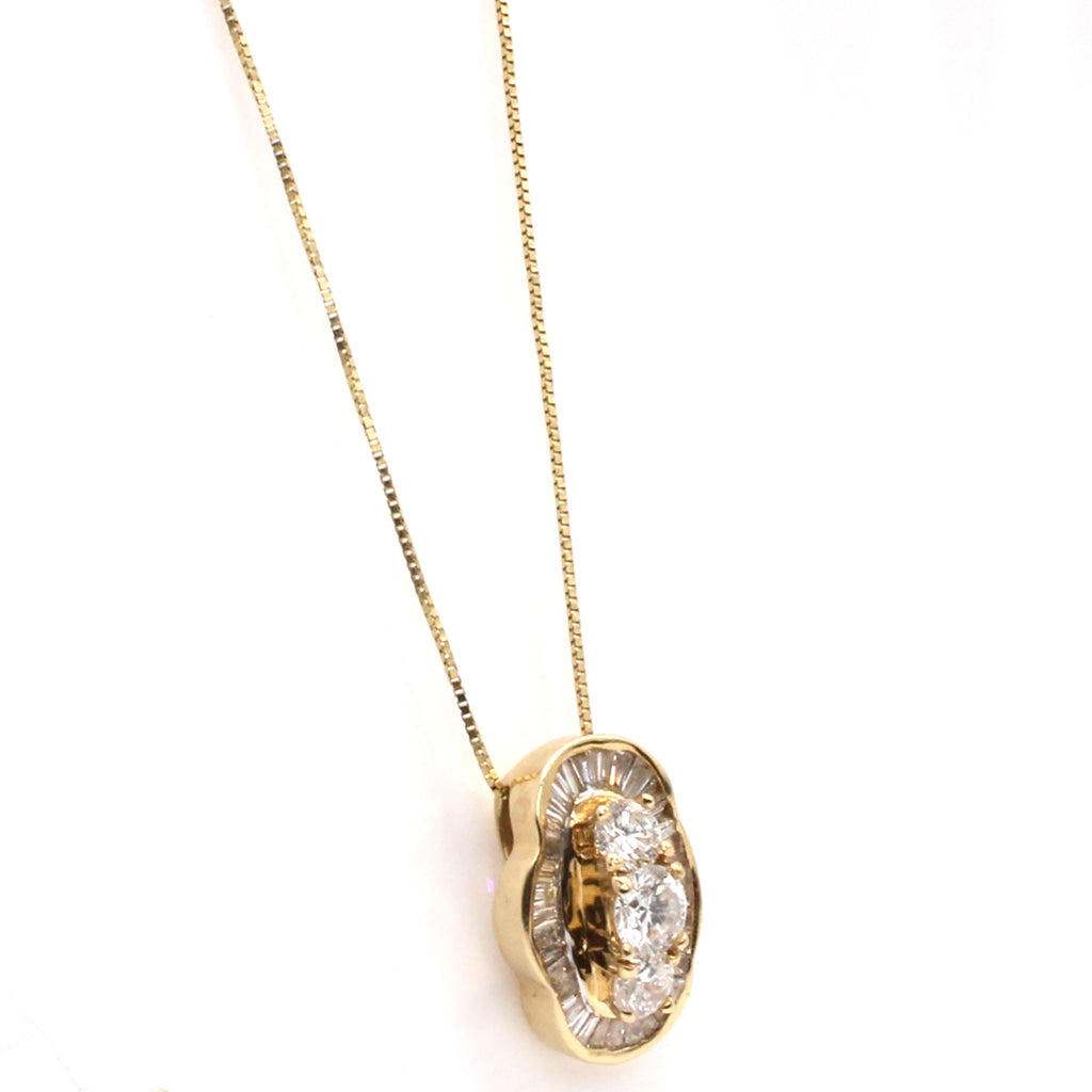 14k Yellow Gold Diamond Cluster Pendant Necklace 18 Inches