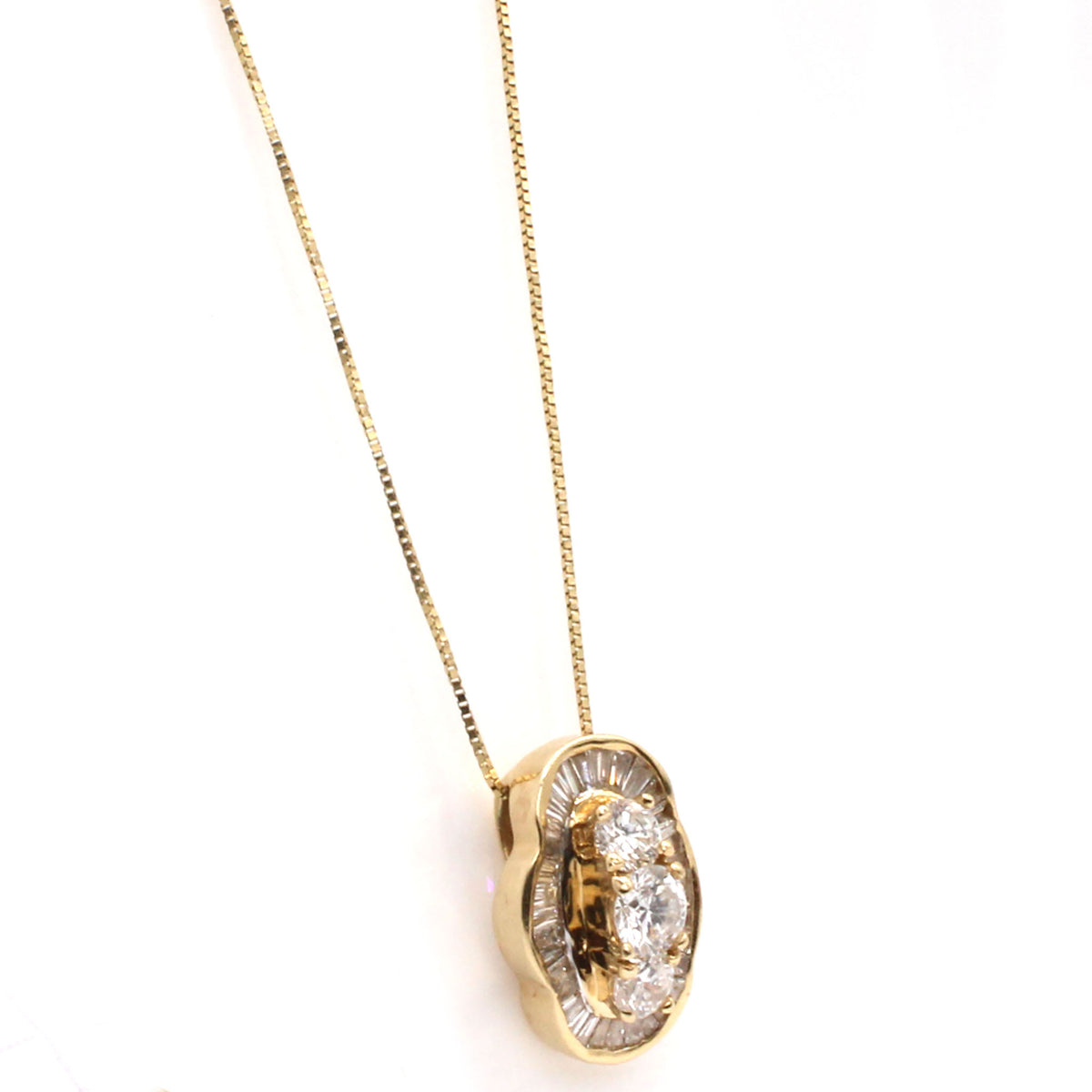 14k Yellow Gold Diamond Cluster Pendant Necklace 18 Inches