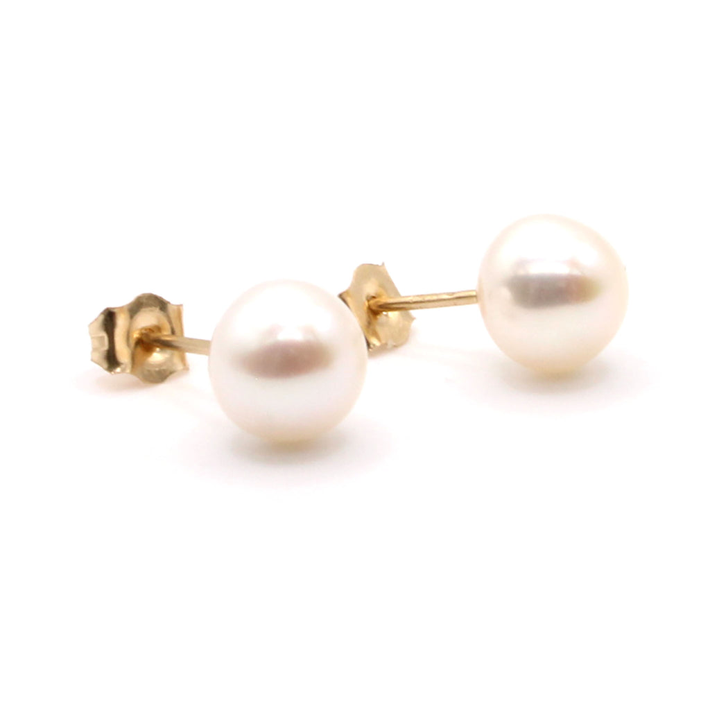 14k Yellow Gold Pearl Stud Earrings