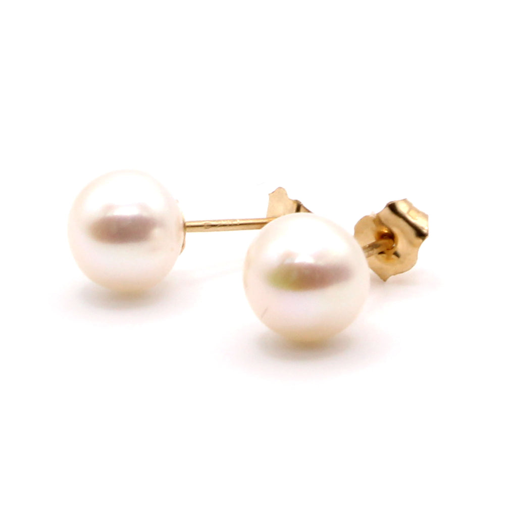 14k Yellow Gold Pearl Stud Earrings
