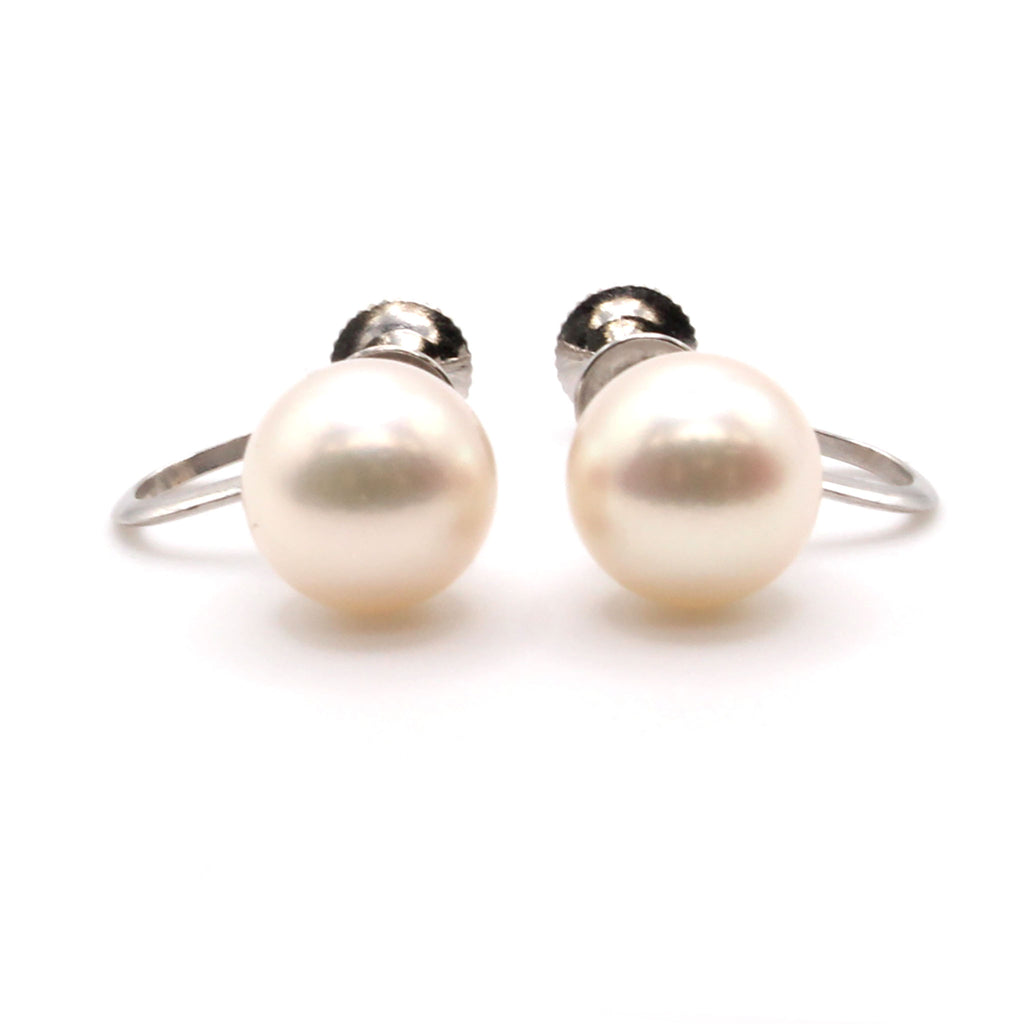 14k White Gold Pearl Screw Back Earrings