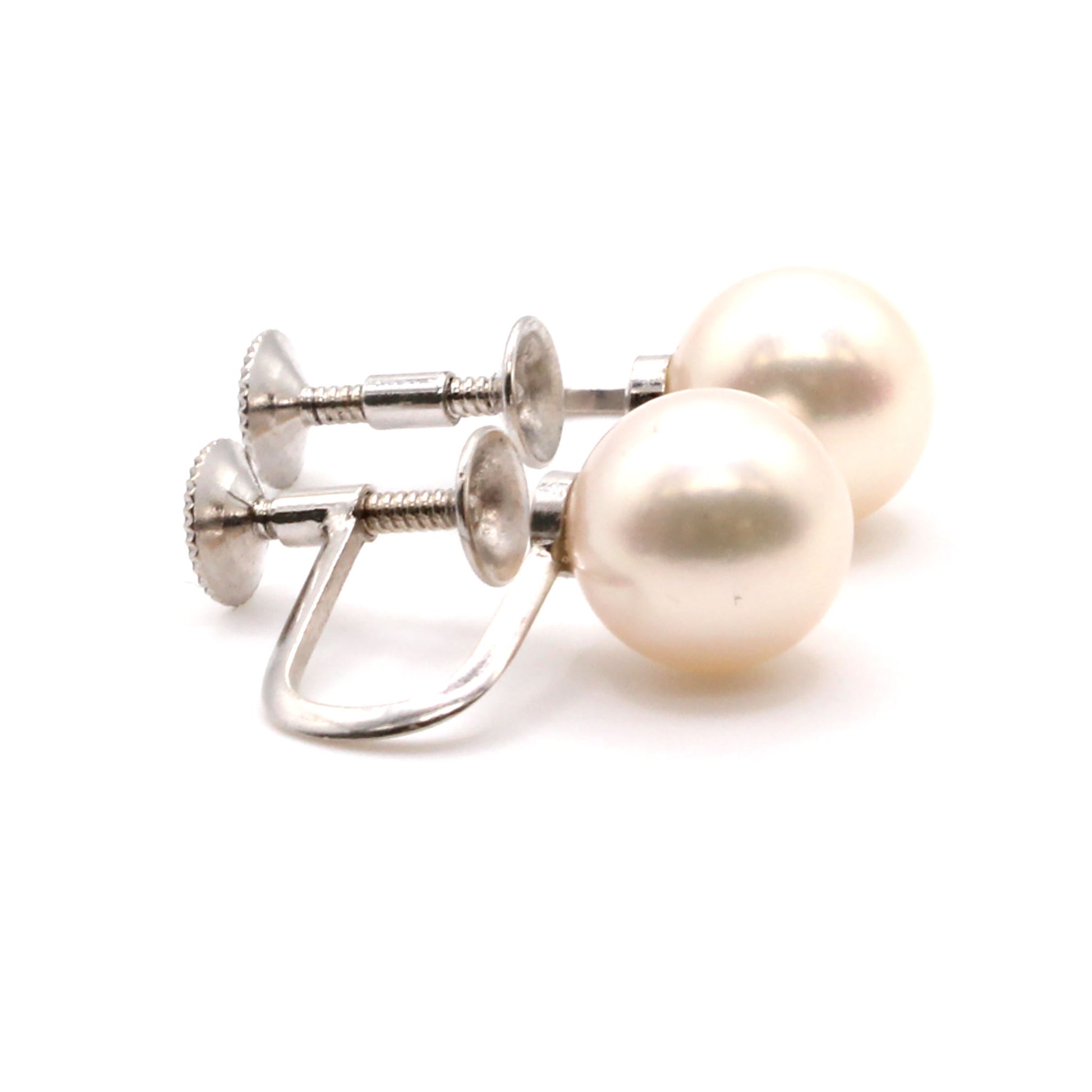 14k White Gold Pearl Screw Back Earrings