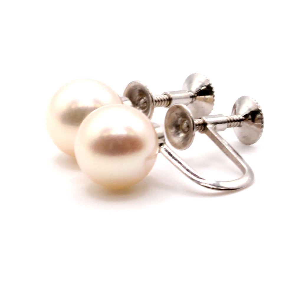 14k White Gold Pearl Screw Back Earrings