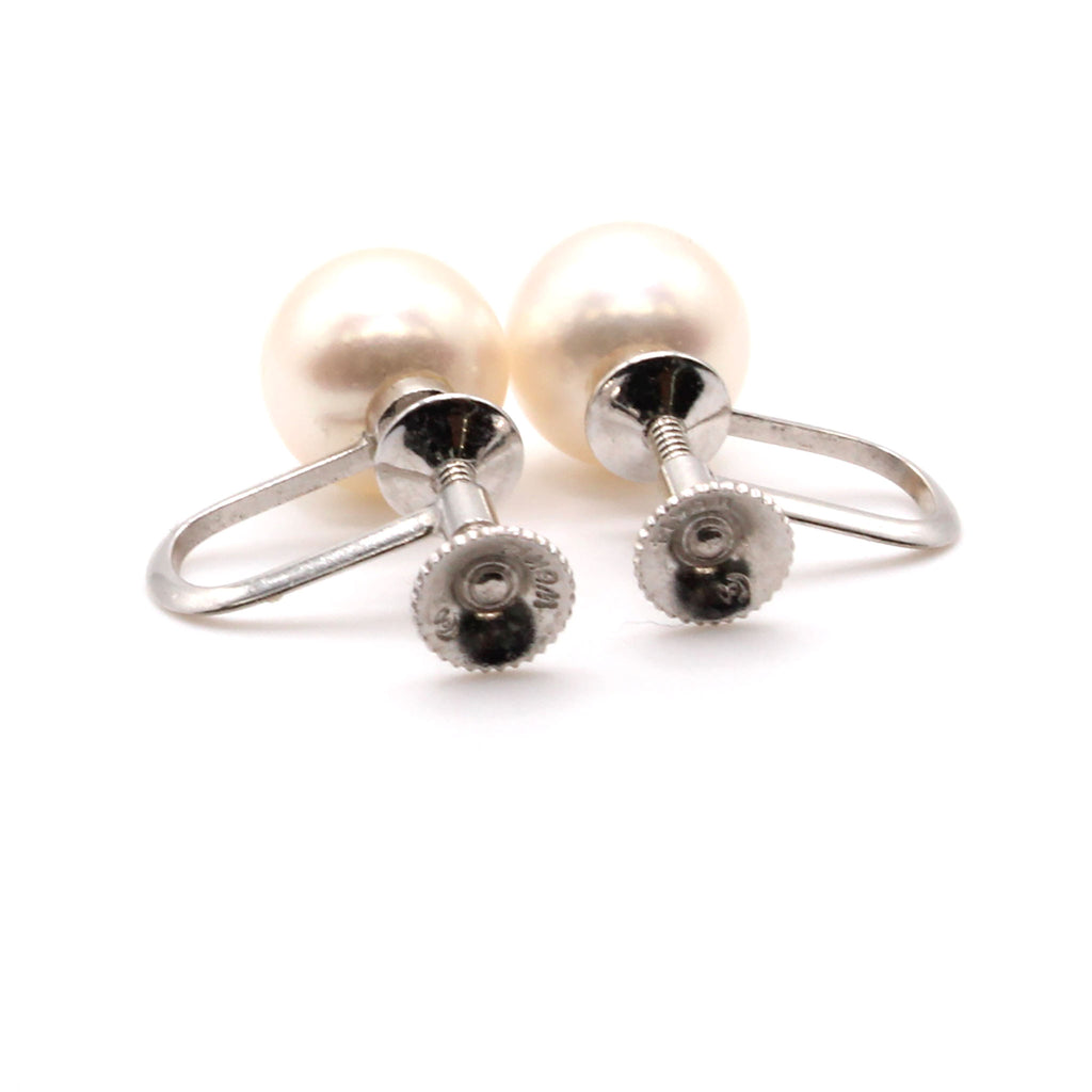 14k White Gold Pearl Screw Back Earrings