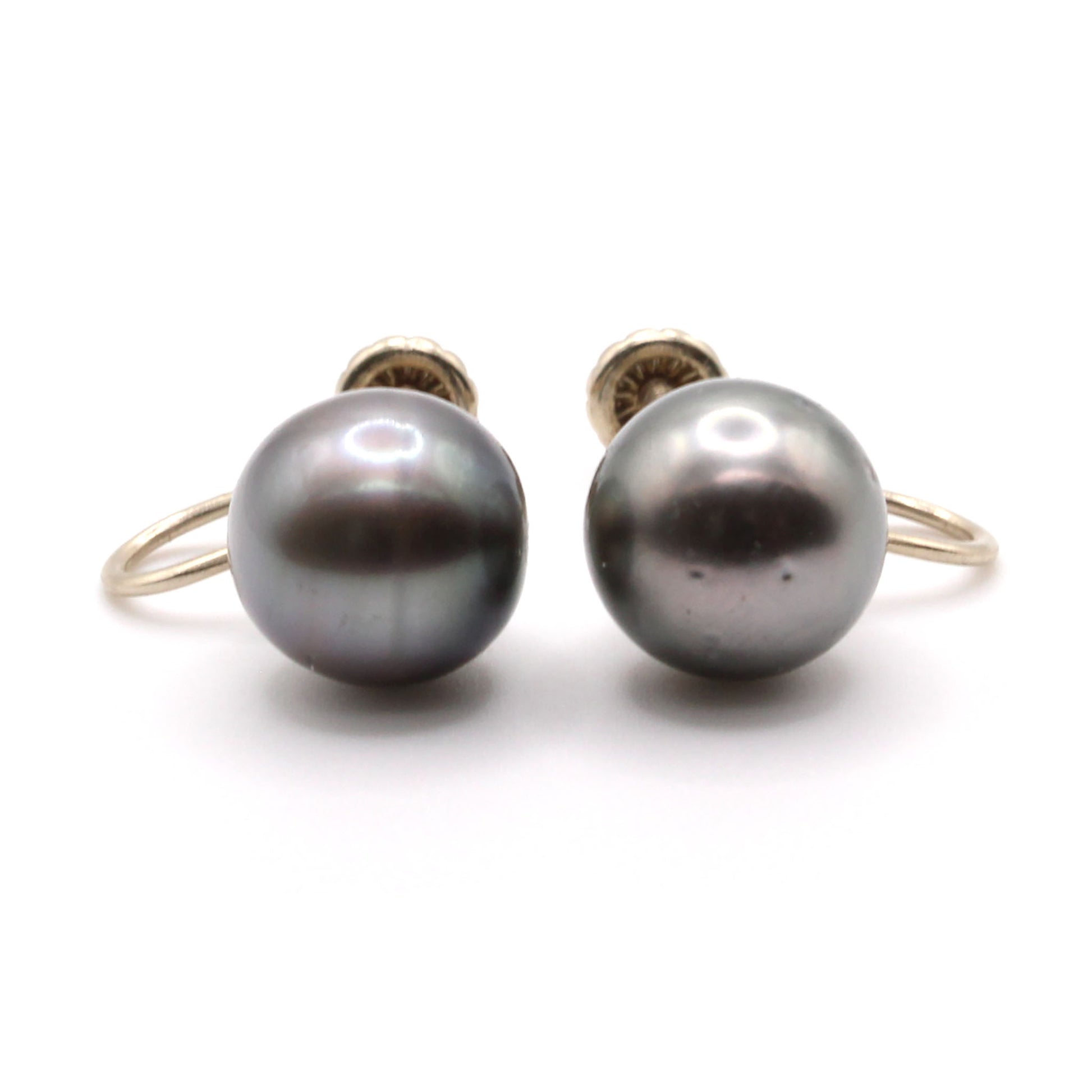 14k White Gold Tahitian Pearl Screw Back Earrings