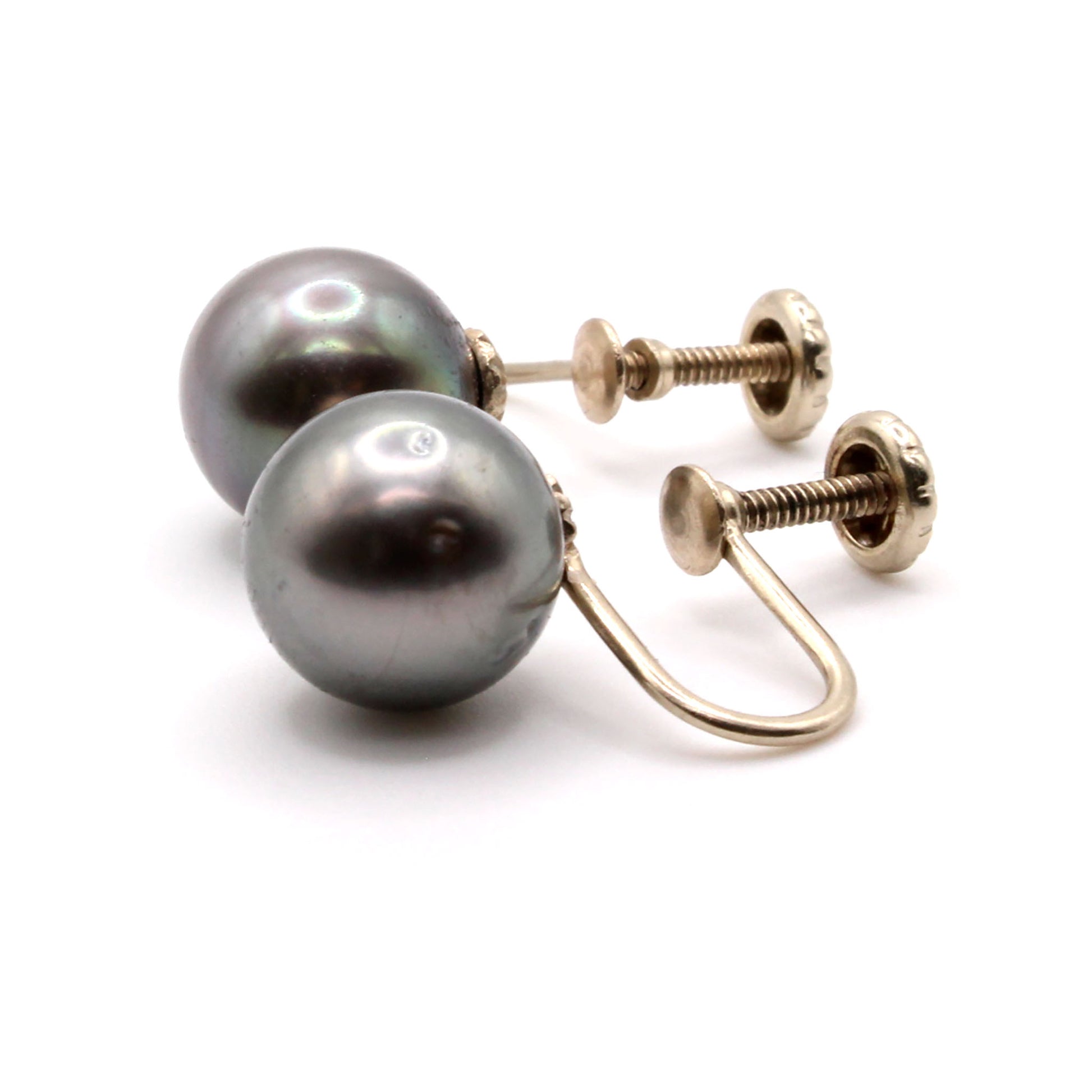 14k White Gold Tahitian Pearl Screw Back Earrings
