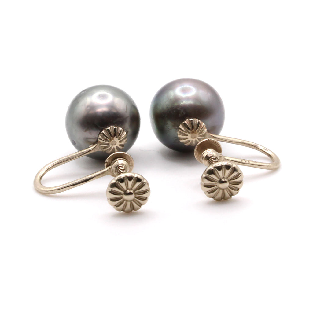14k White Gold Tahitian Pearl Screw Back Earrings