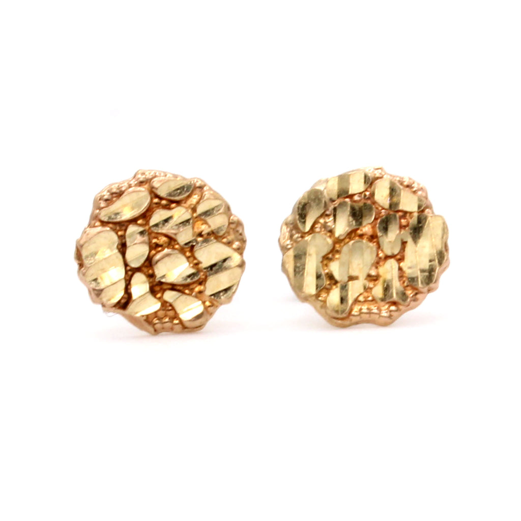 10k Yellow Gold Hammered Style Disk Stud Earrings