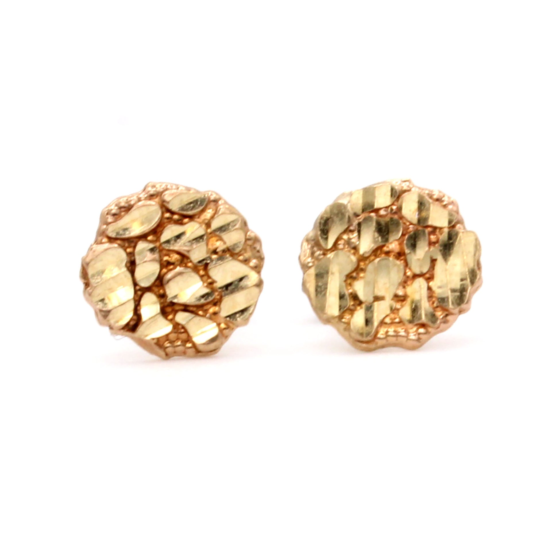 10k Yellow Gold Hammered Style Disk Stud Earrings