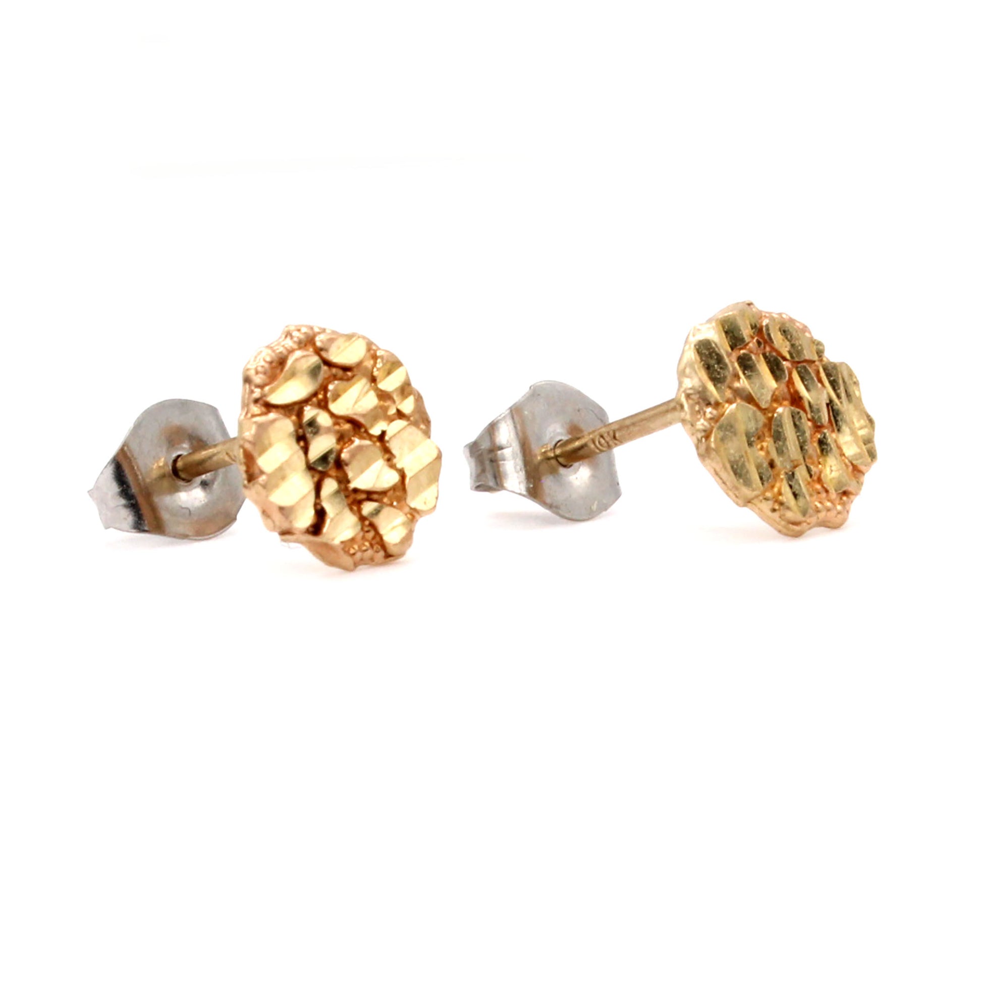 10k Yellow Gold Hammered Style Disk Stud Earrings
