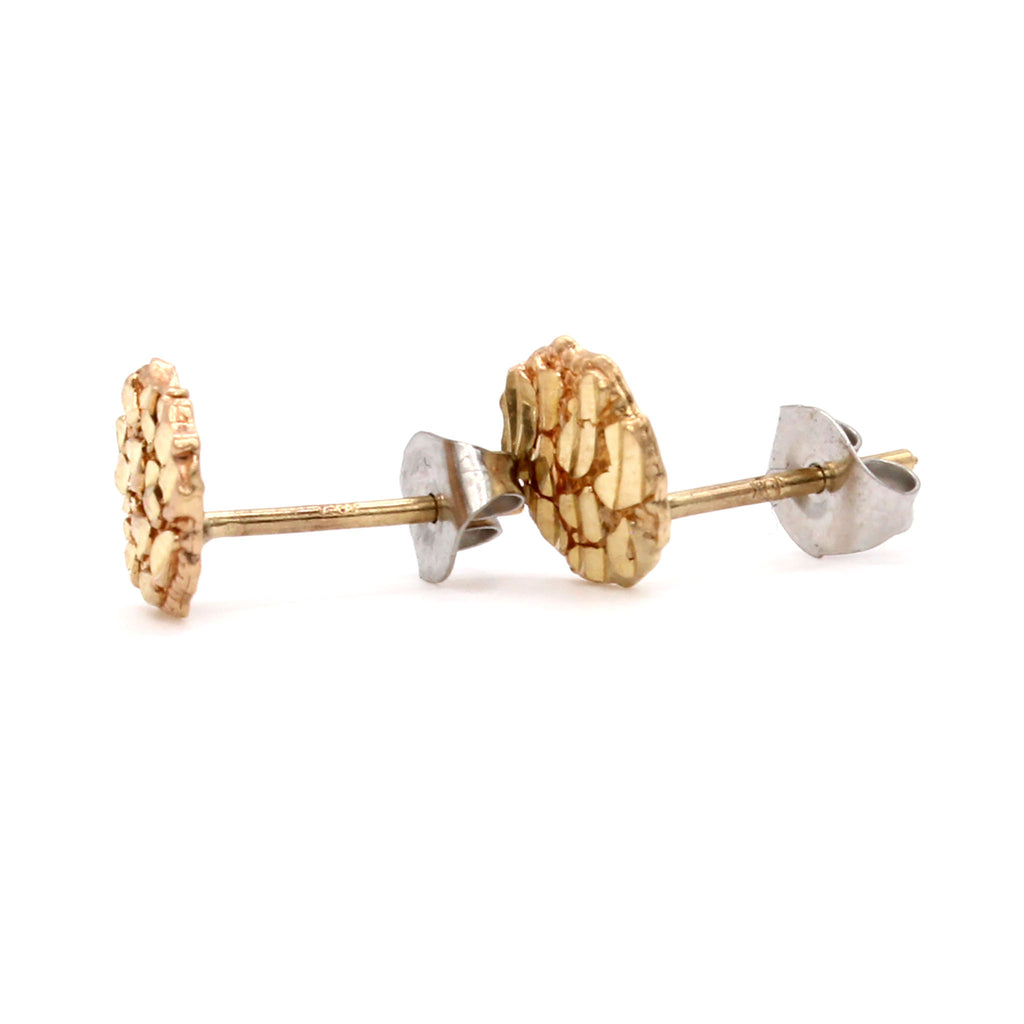 10k Yellow Gold Hammered Style Disk Stud Earrings