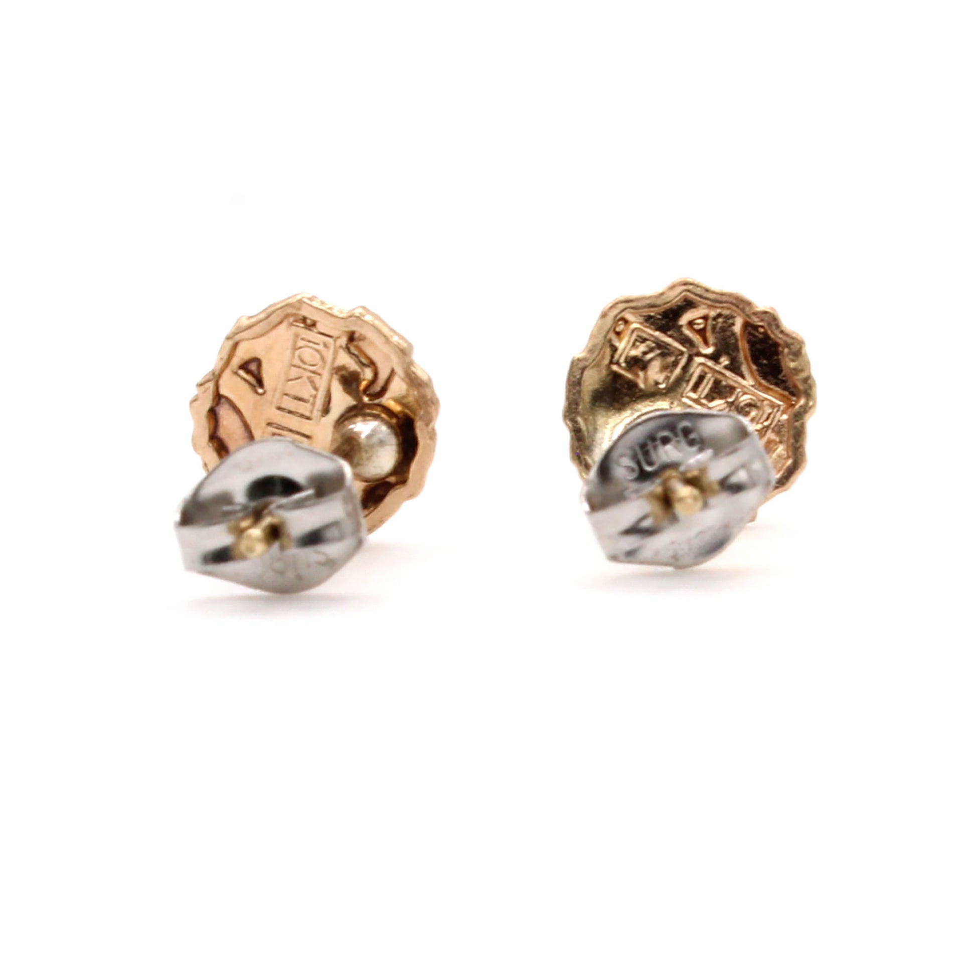 10k Yellow Gold Hammered Style Disk Stud Earrings