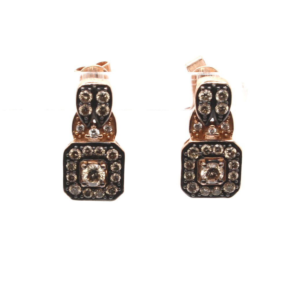14k Rose Gold Levian Champagne Diamond and White Diamond Earrings