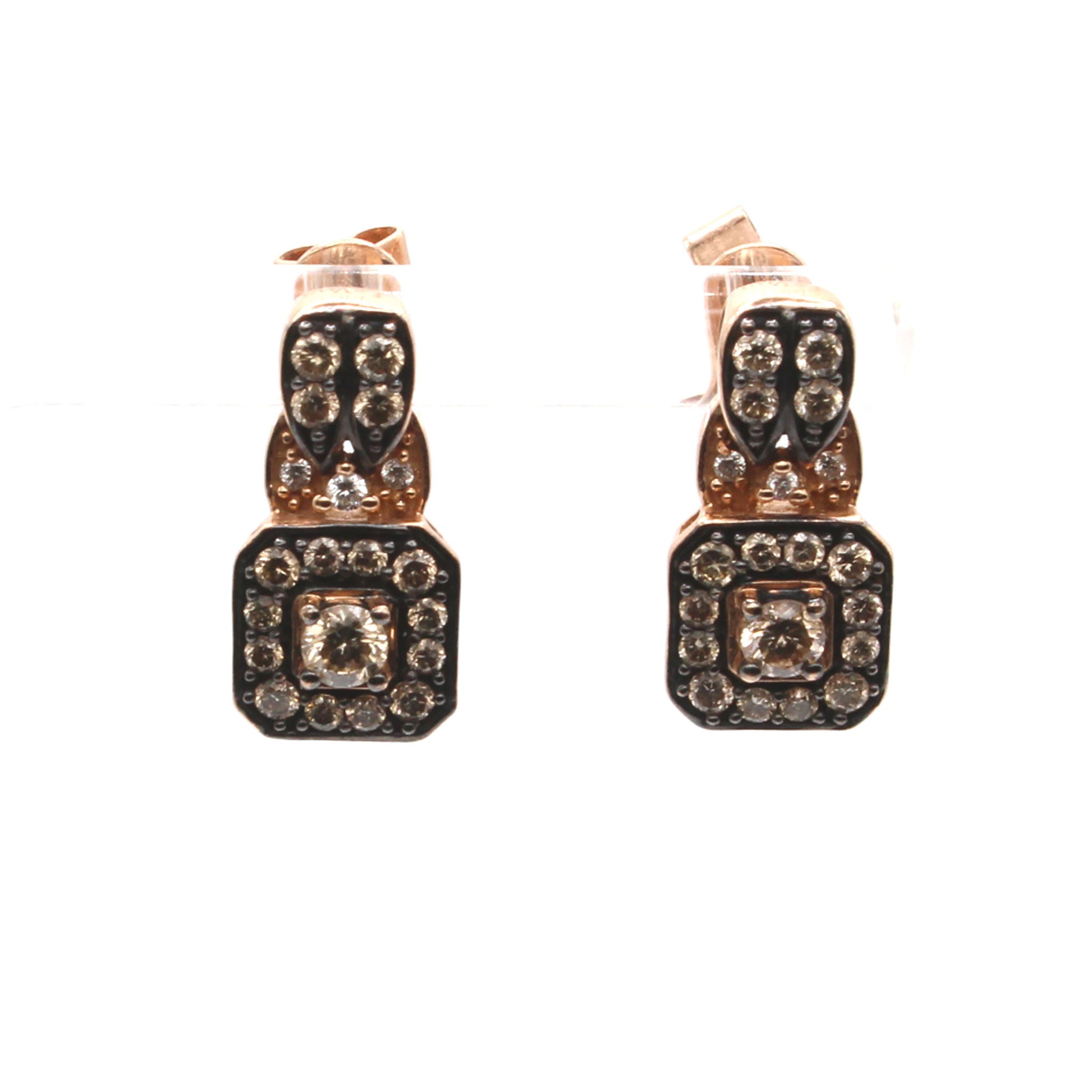 14k Rose Gold Levian Champagne Diamond and White Diamond Earrings