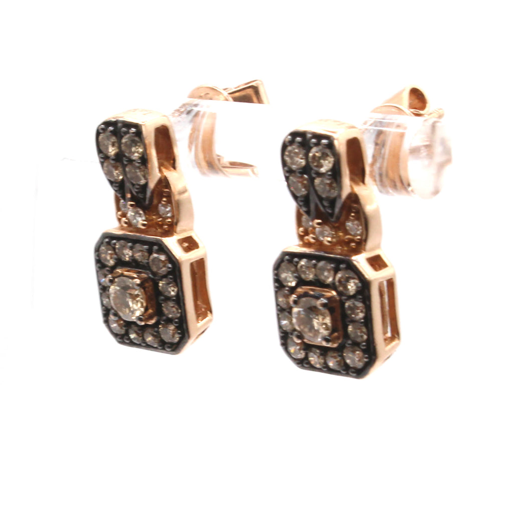 14k Rose Gold Levian Champagne Diamond and White Diamond Earrings