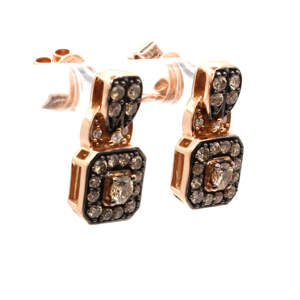 14k Rose Gold Levian Champagne Diamond and White Diamond Earrings
