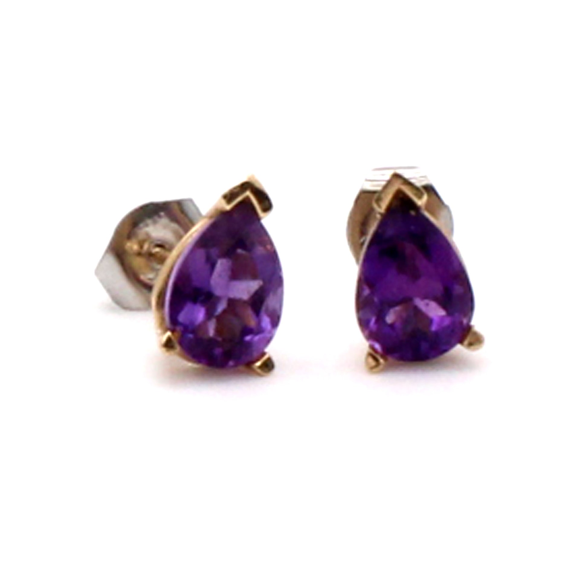 14k Yellow Pear Shape Amethyst Stud Earrings