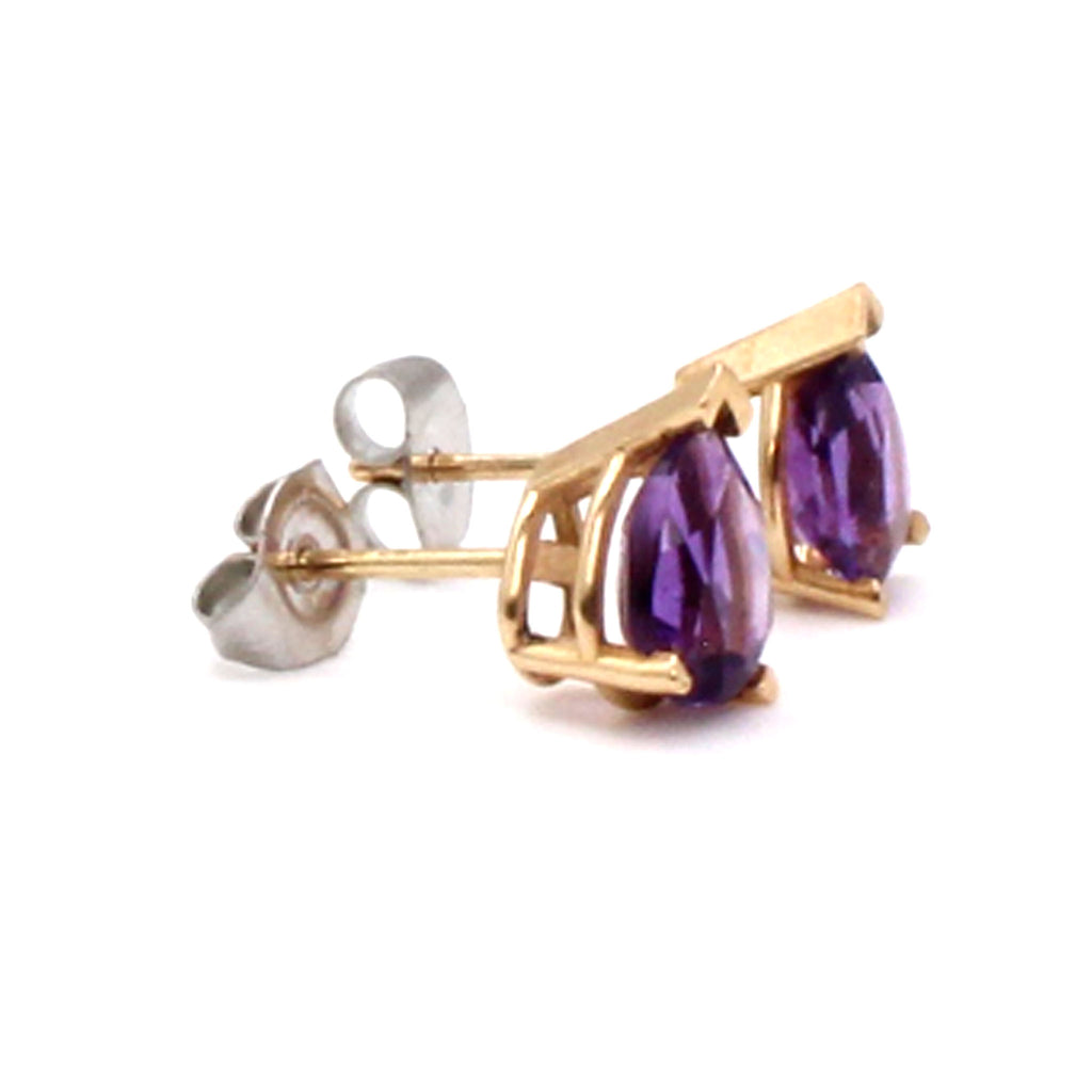 14k Yellow Pear Shape Amethyst Stud Earrings