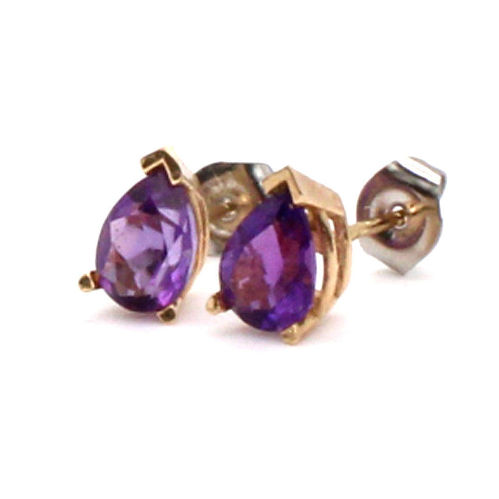 14k Yellow Pear Shape Amethyst Stud Earrings