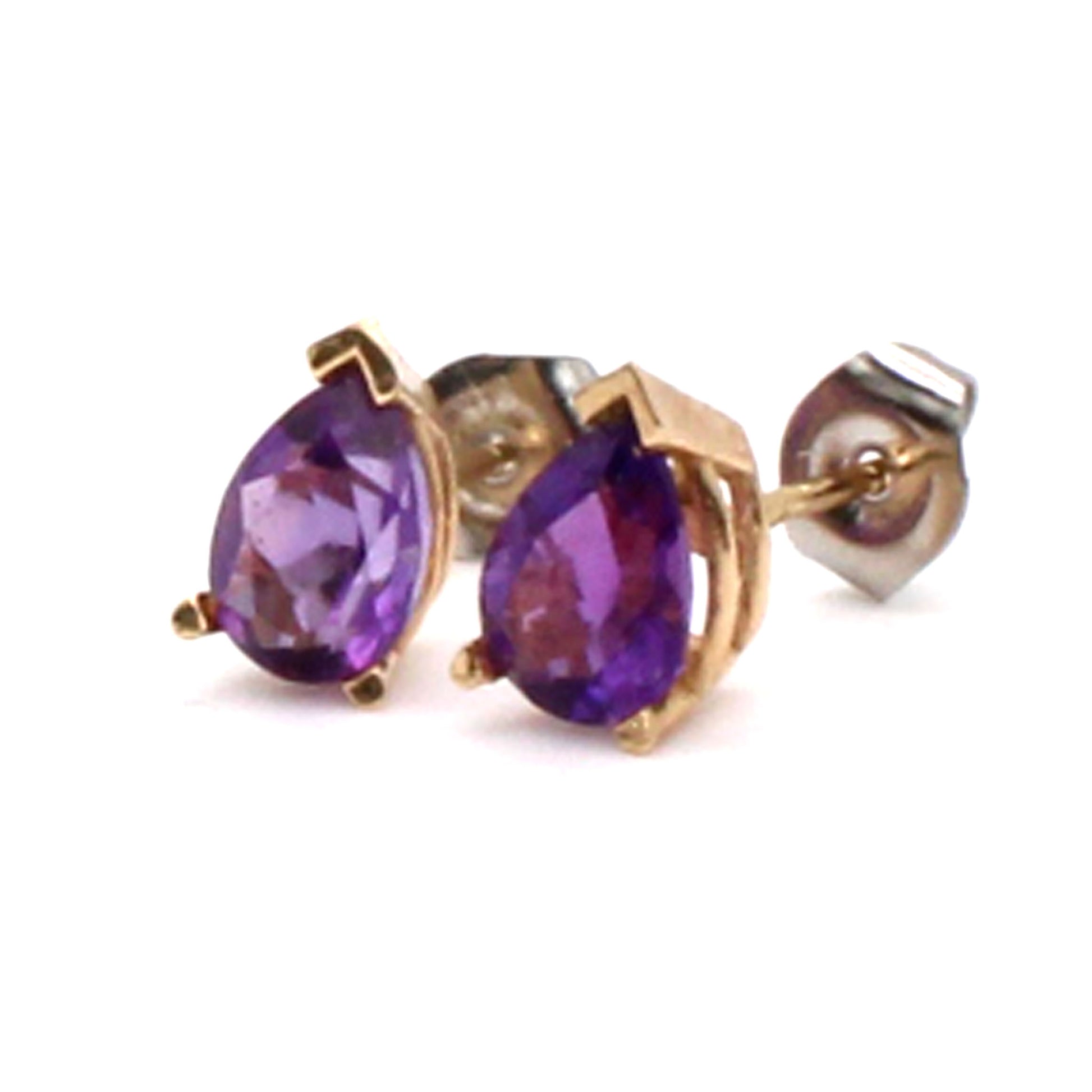 14k Yellow Pear Shape Amethyst Stud Earrings
