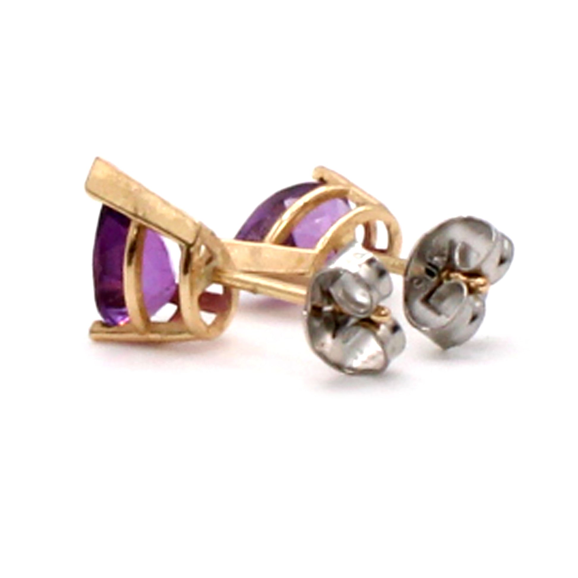 14k Yellow Pear Shape Amethyst Stud Earrings