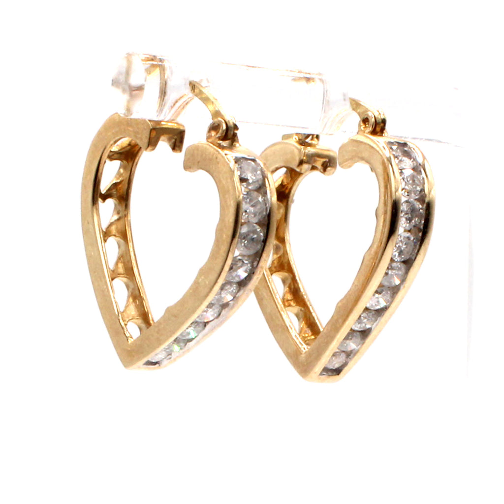 10k Yellow Gold 1.00cttw Diamond Heart Earrings