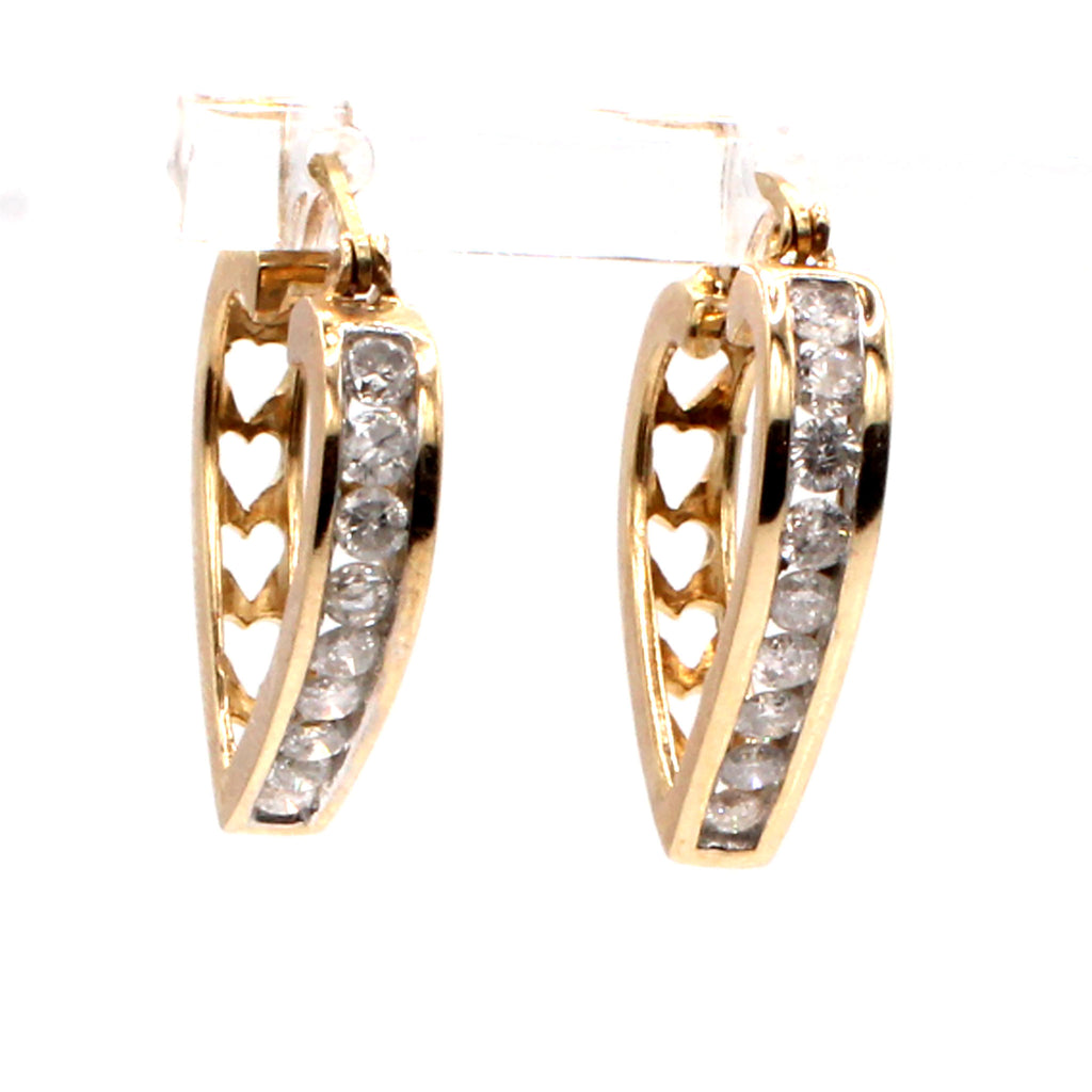 10k Yellow Gold 1.00cttw Diamond Heart Earrings