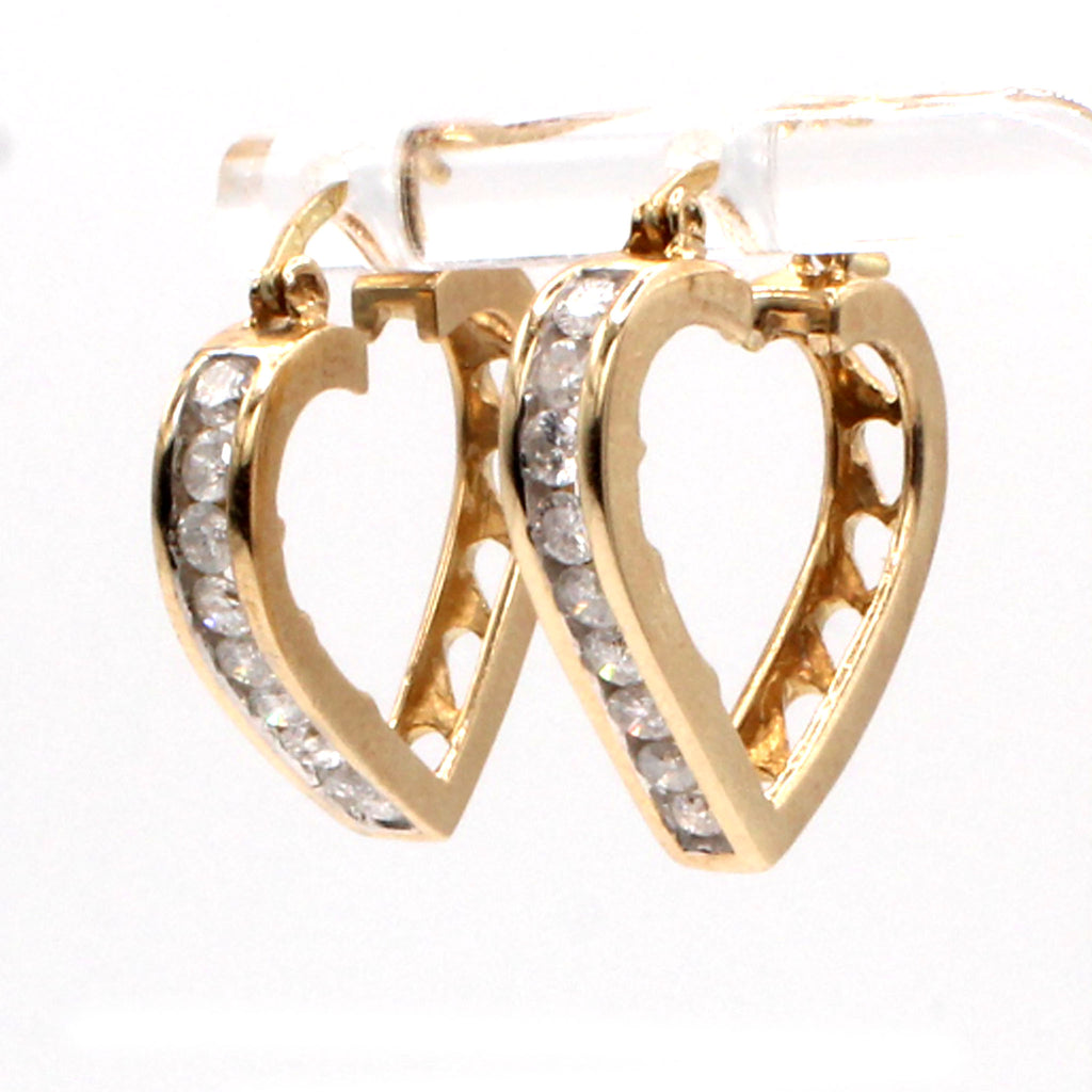 10k Yellow Gold 1.00cttw Diamond Heart Earrings