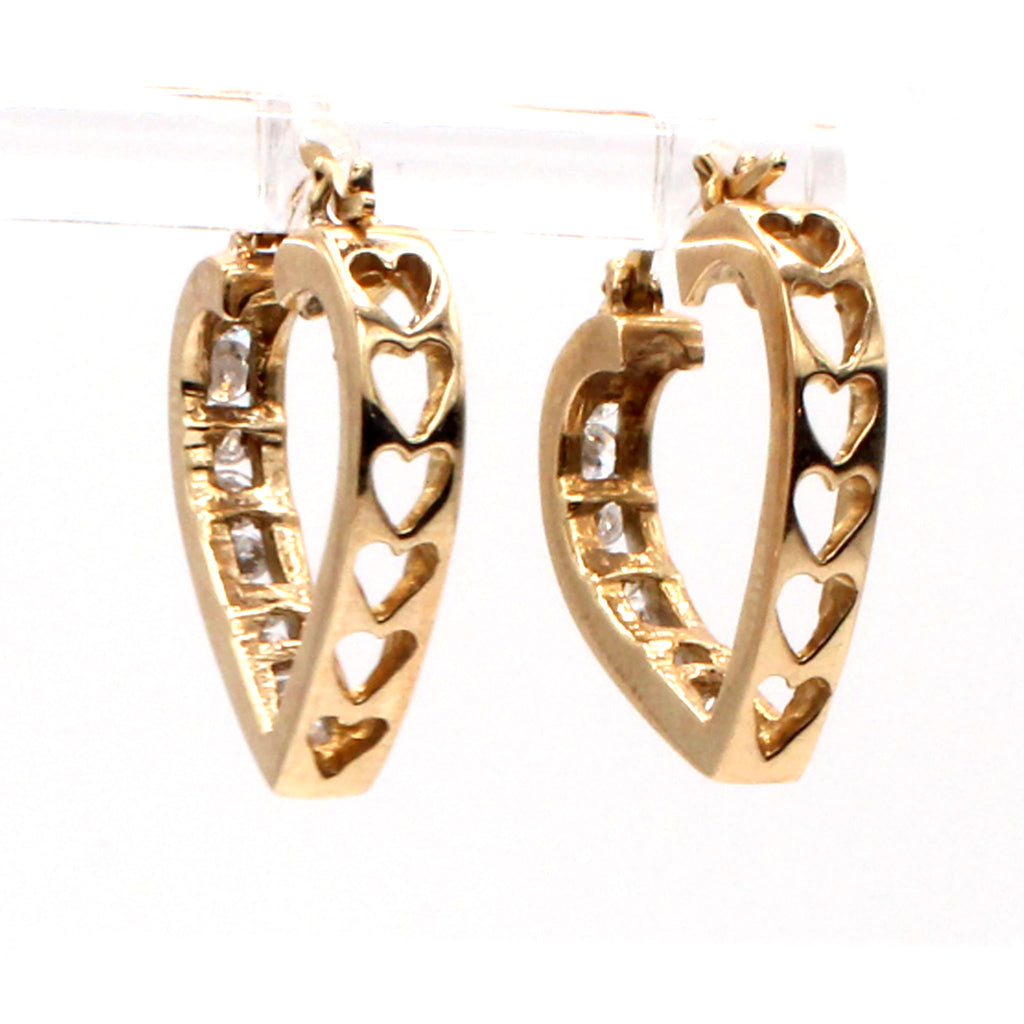 10k Yellow Gold 1.00cttw Diamond Heart Earrings