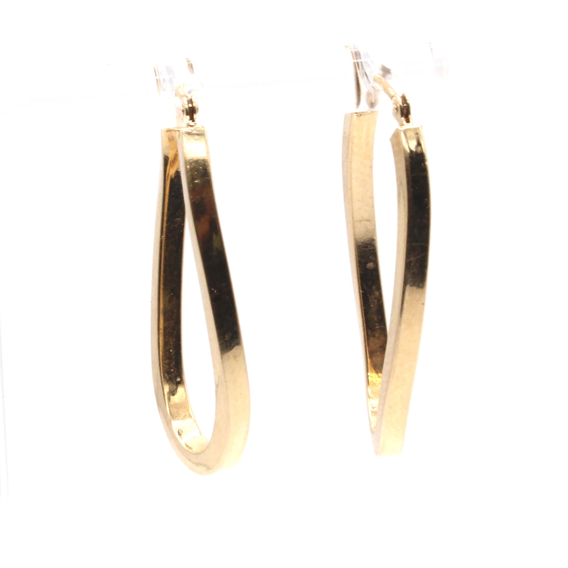 14k Yellow Gold Oval Twist Style Hoop Earrings