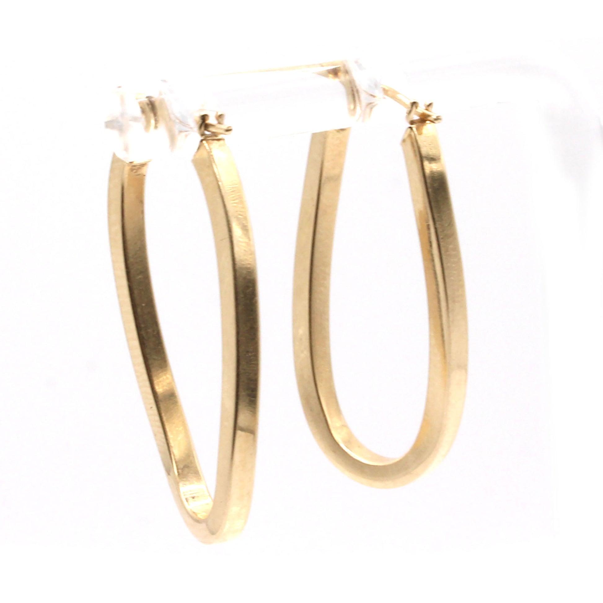 14k Yellow Gold Oval Twist Style Hoop Earrings