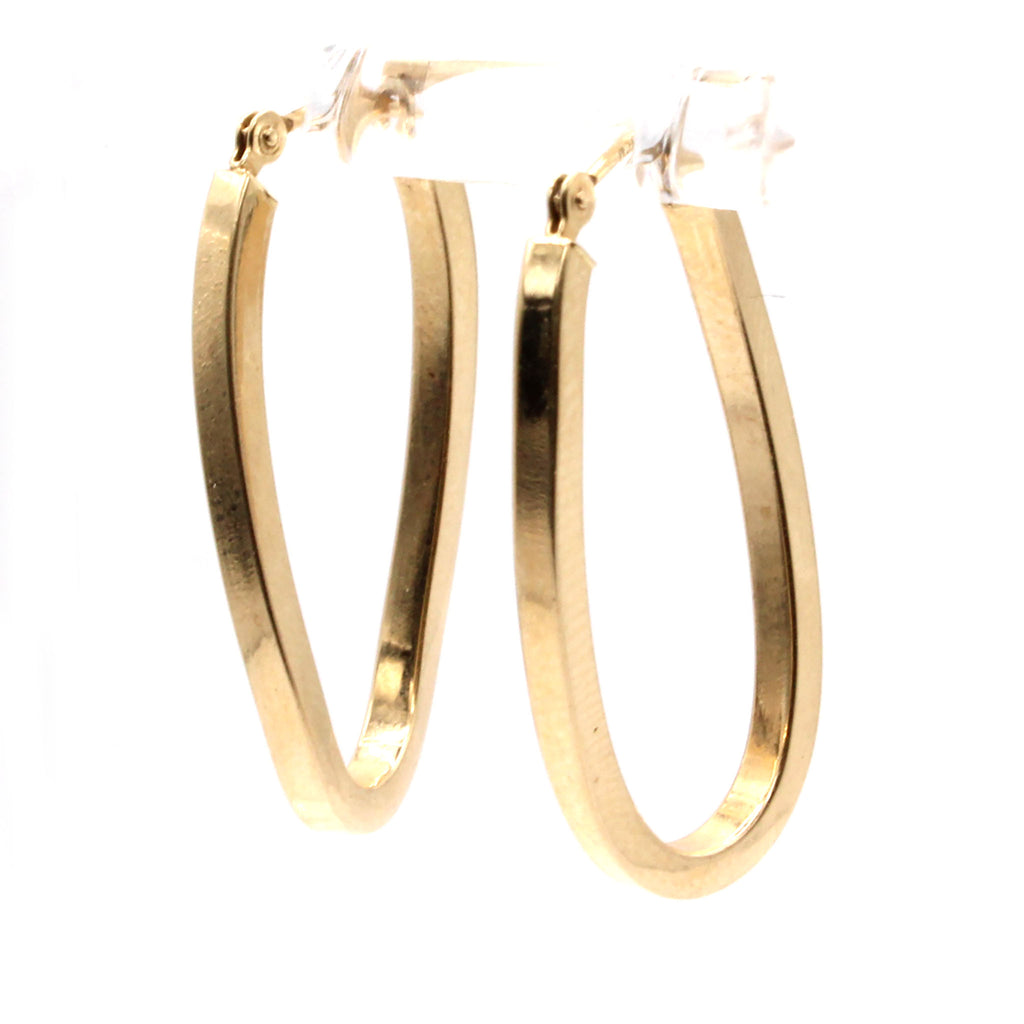 14k Yellow Gold Oval Twist Style Hoop Earrings