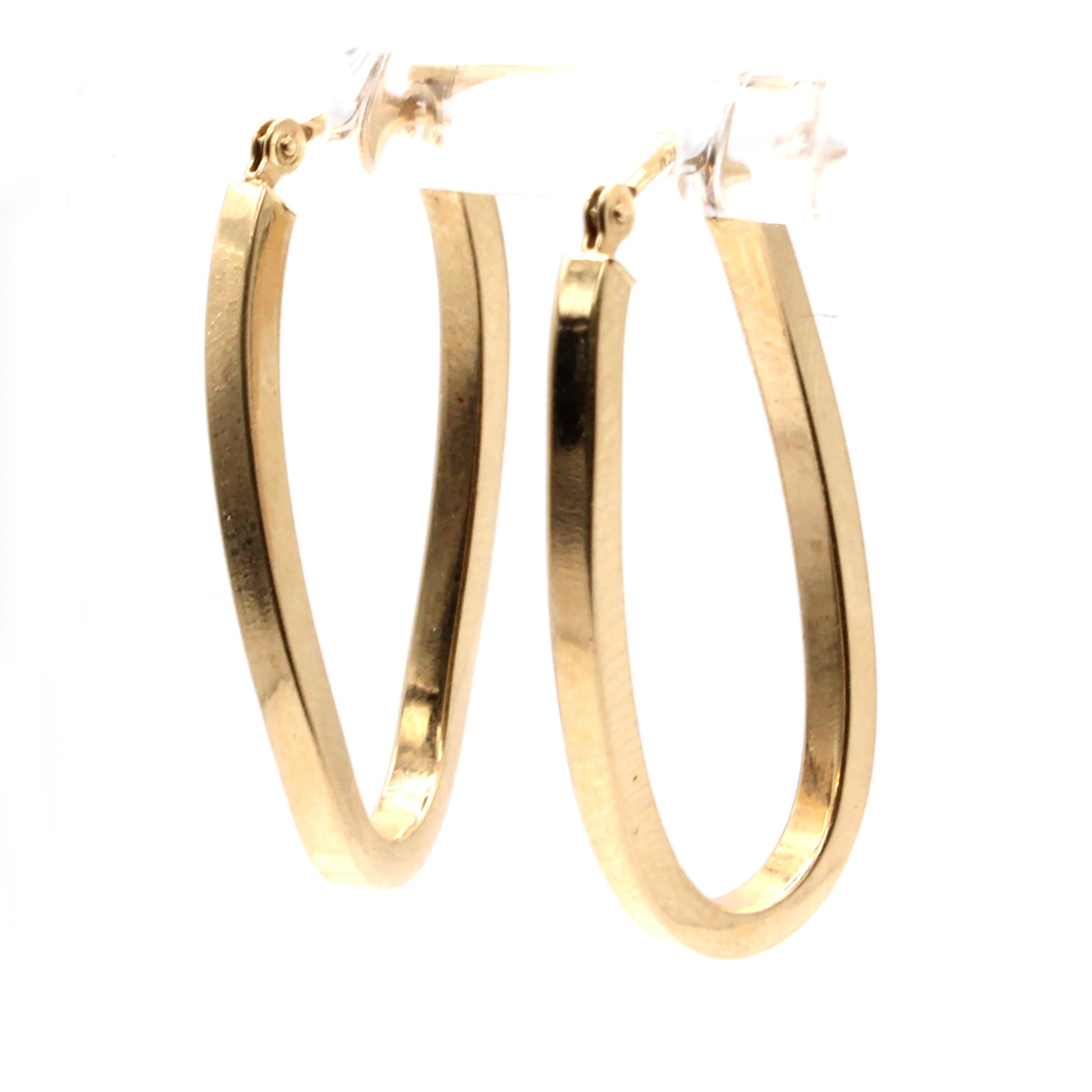 14k Yellow Gold Oval Twist Style Hoop Earrings