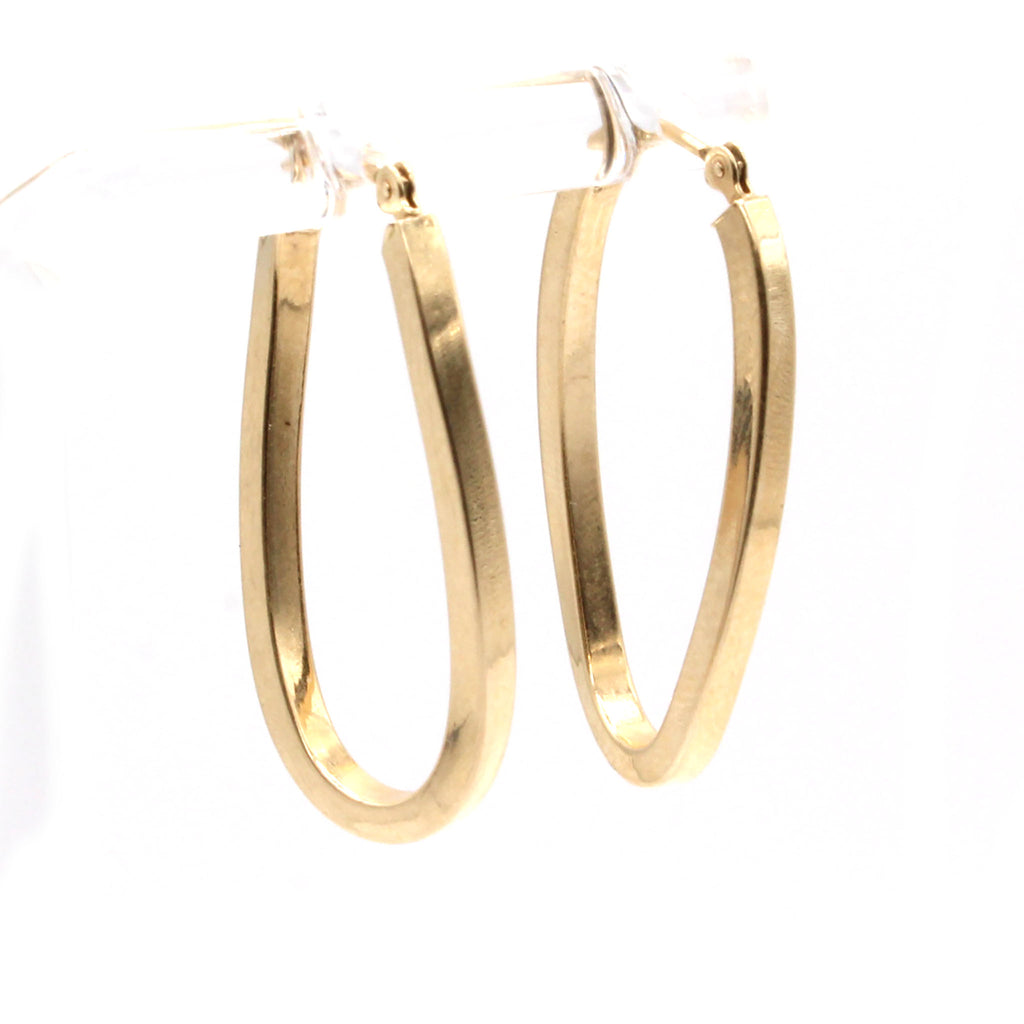 14k Yellow Gold Oval Twist Style Hoop Earrings