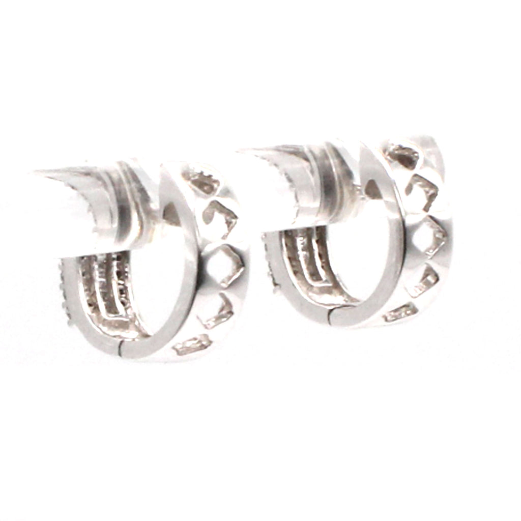 10k White Gold Baguette and Round Diamond Huggie Earrings