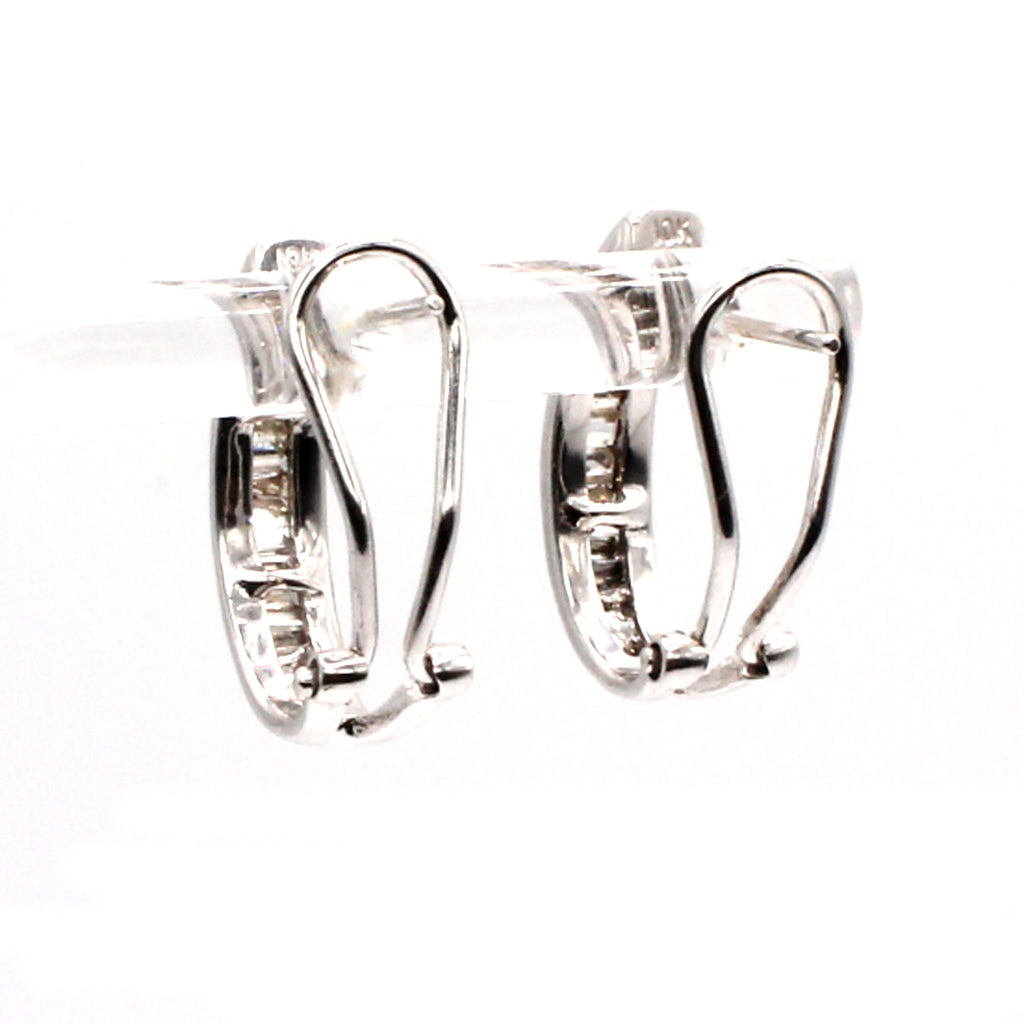10k White Gold Baguette Channel Set Diamond Huggie Earrings