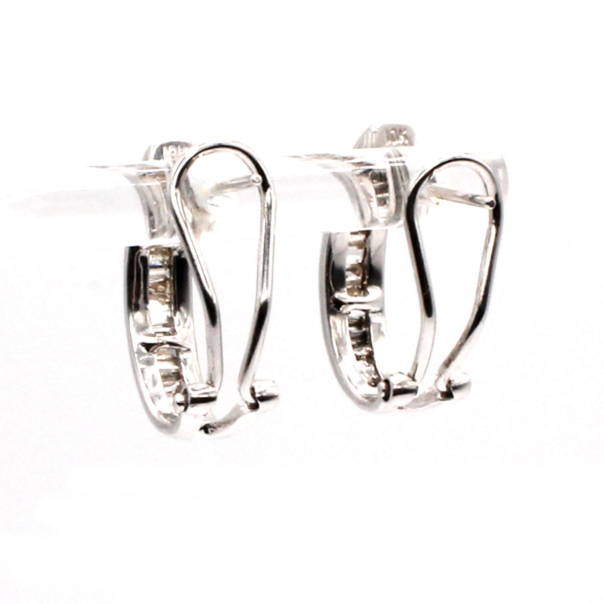 10k White Gold Baguette Channel Set Diamond Huggie Earrings