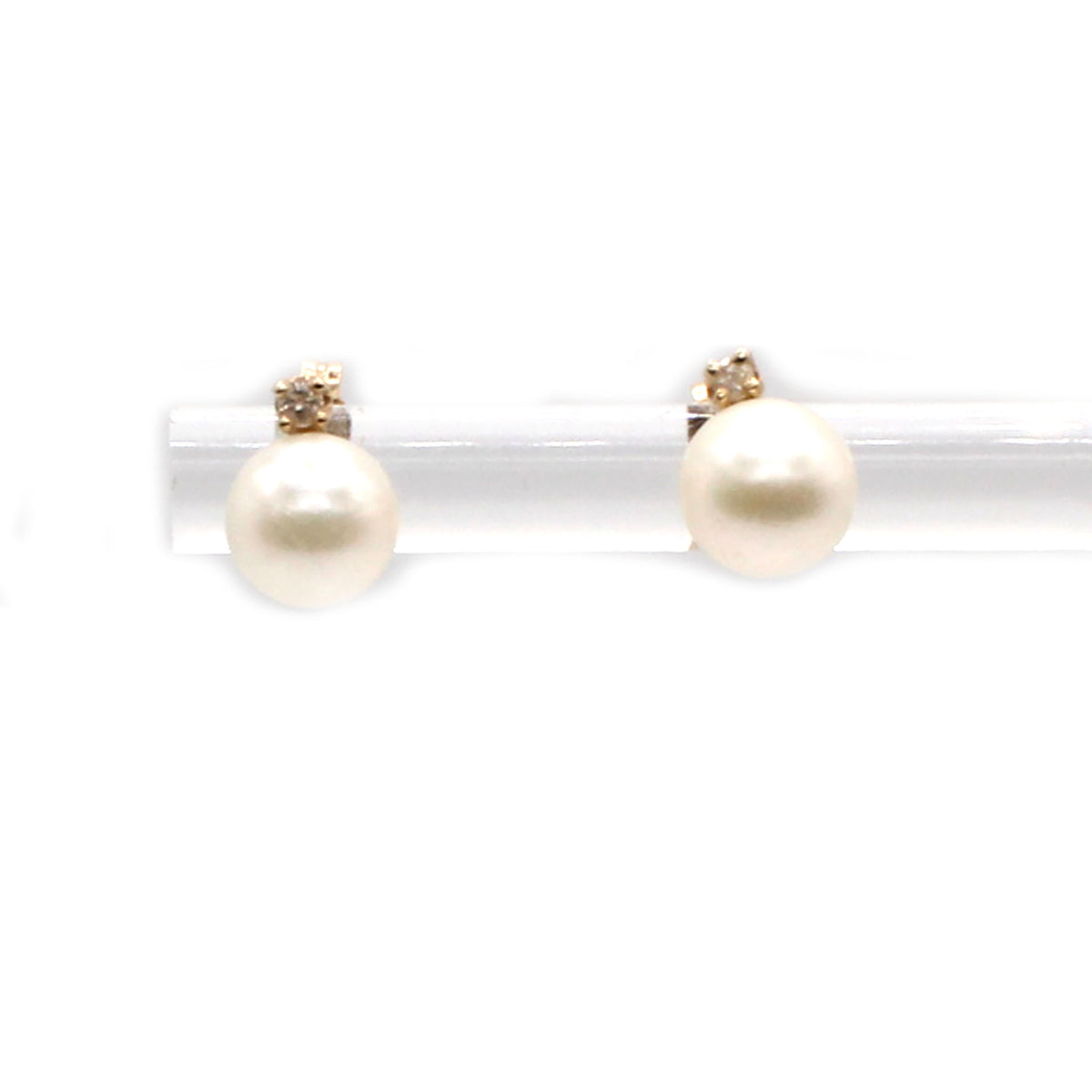 14k Yellow Gold Pearl and Diamond Stud Earrings