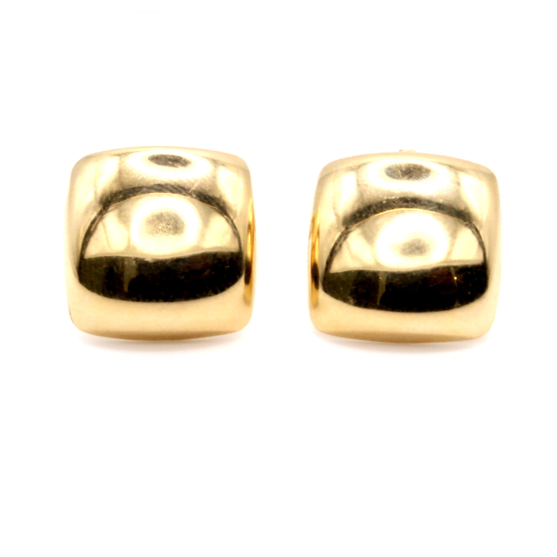 14k Yellow Gold Square Disk Clip On Earrings
