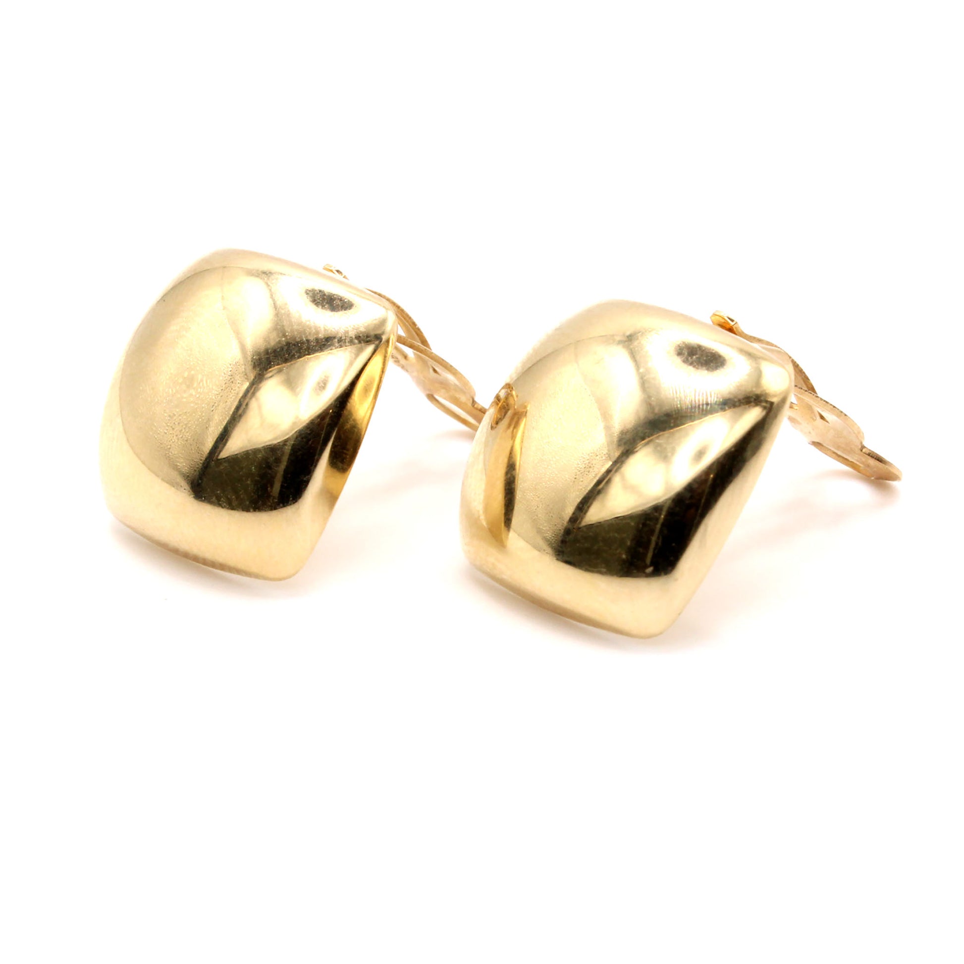 14k Yellow Gold Square Disk Clip On Earrings