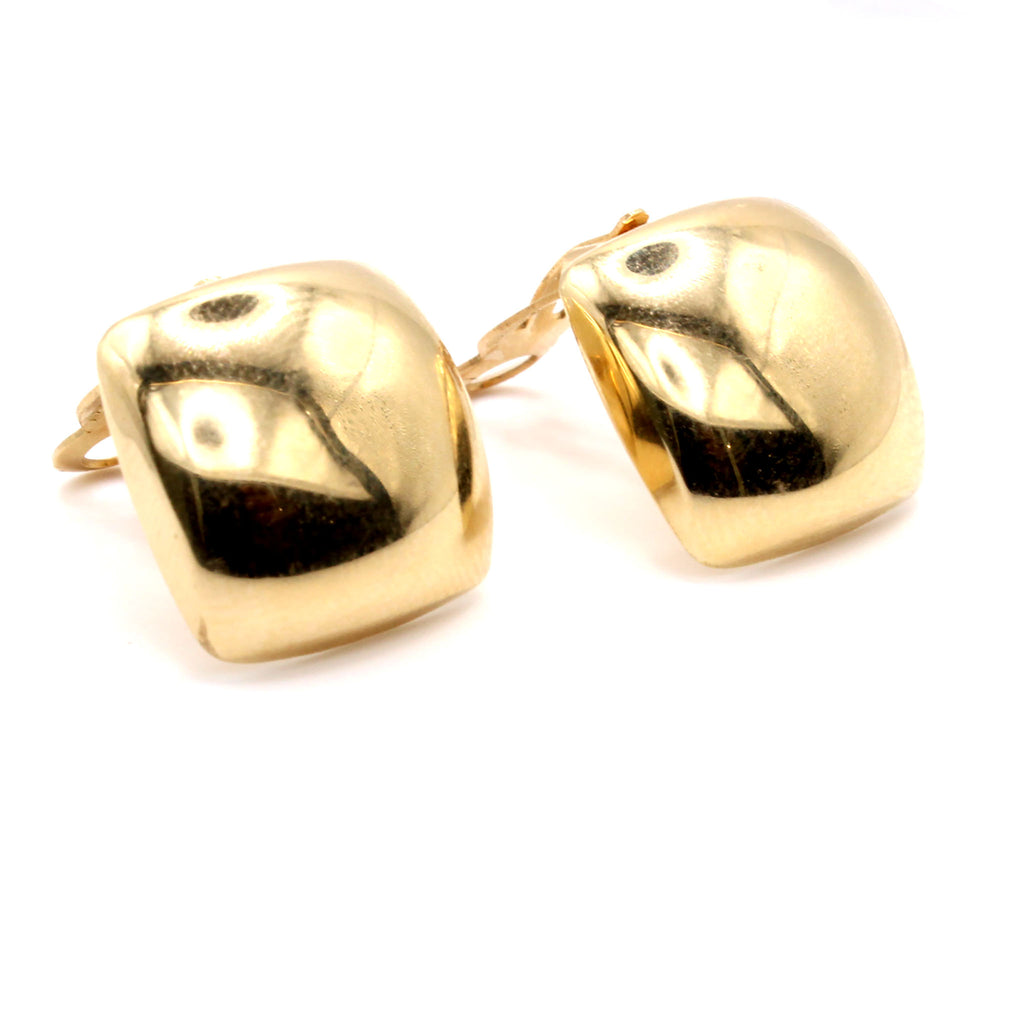14k Yellow Gold Square Disk Clip On Earrings