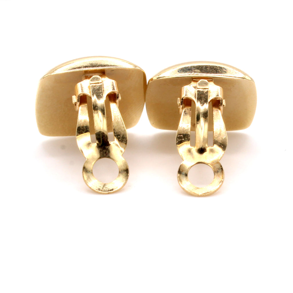 14k Yellow Gold Square Disk Clip On Earrings