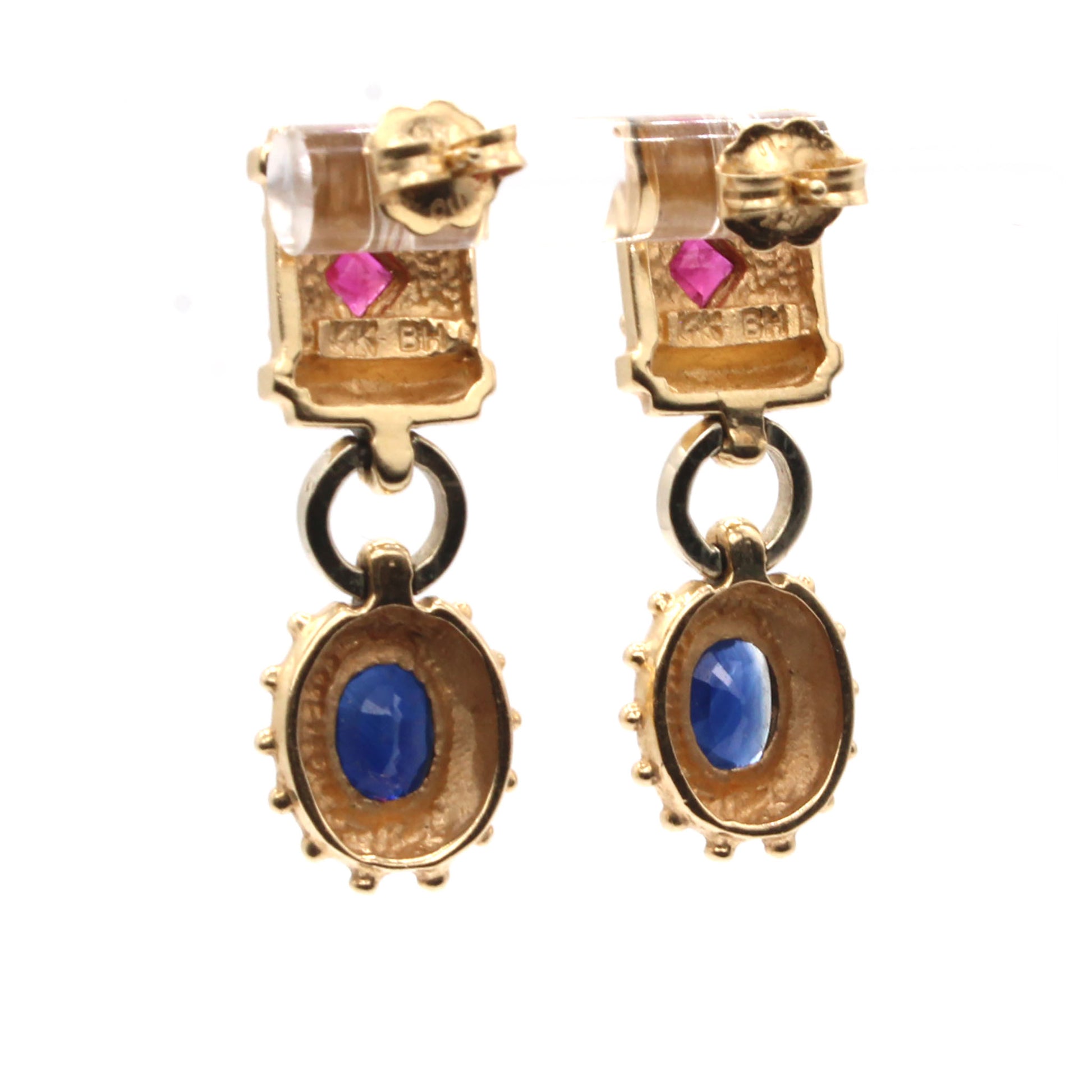 14k Yellow Gold Sapphire and Ruby Hardwear Style Drop Earrings