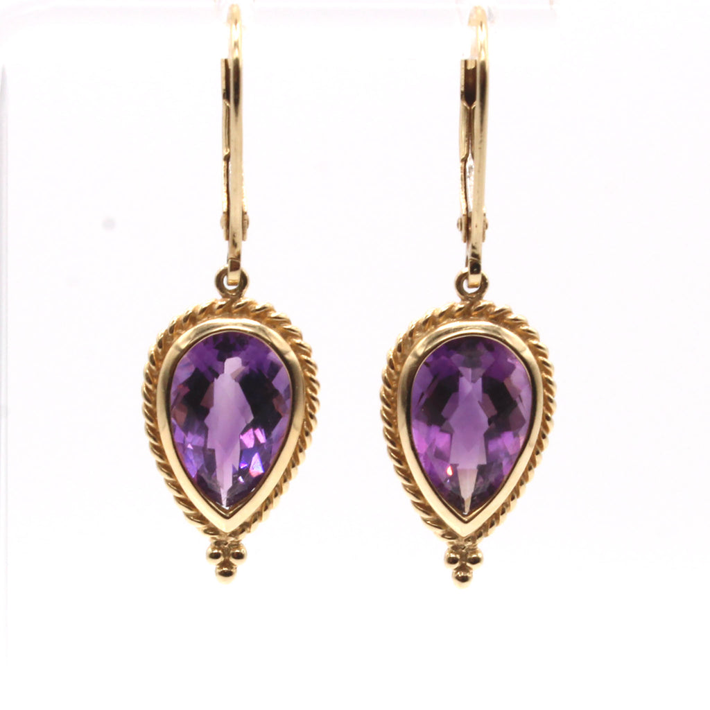 14k Yellow Gold Amethyst Drop Earrings