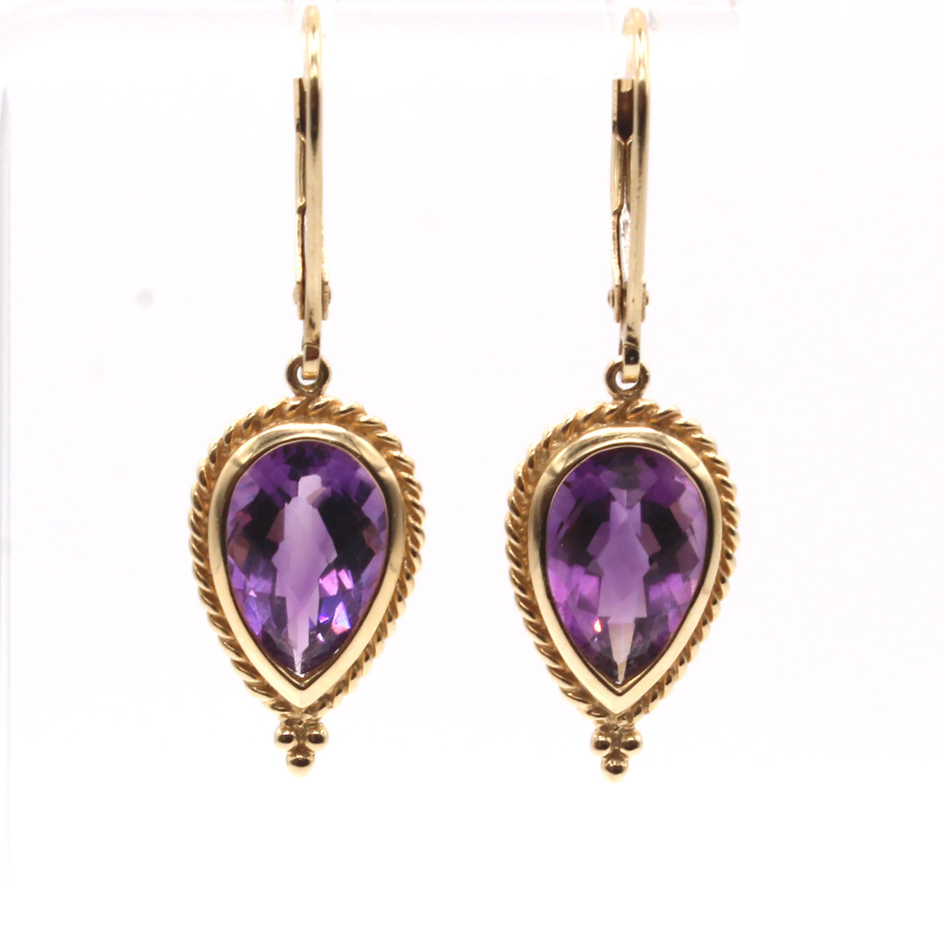 14k Yellow Gold Amethyst Drop Earrings
