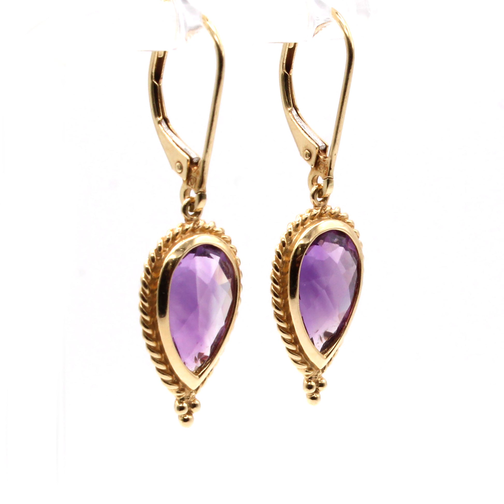 14k Yellow Gold Amethyst Drop Earrings