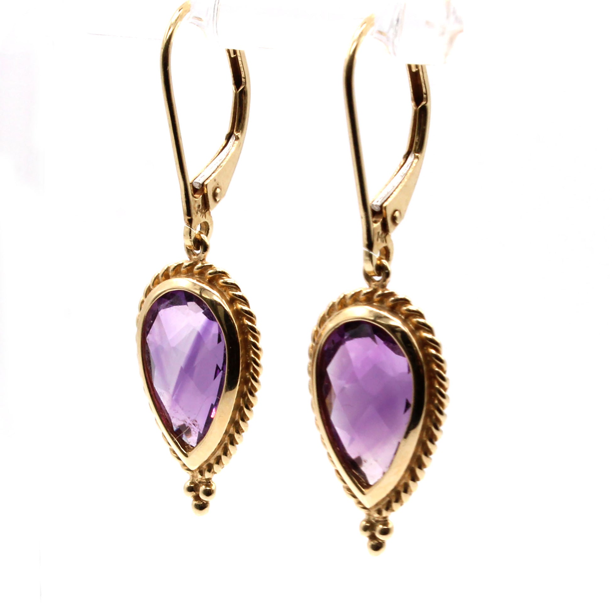 14k Yellow Gold Amethyst Drop Earrings
