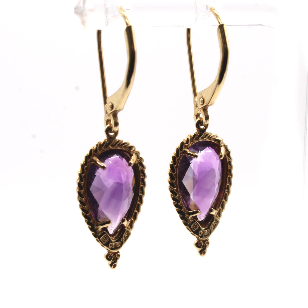 14k Yellow Gold Amethyst Drop Earrings